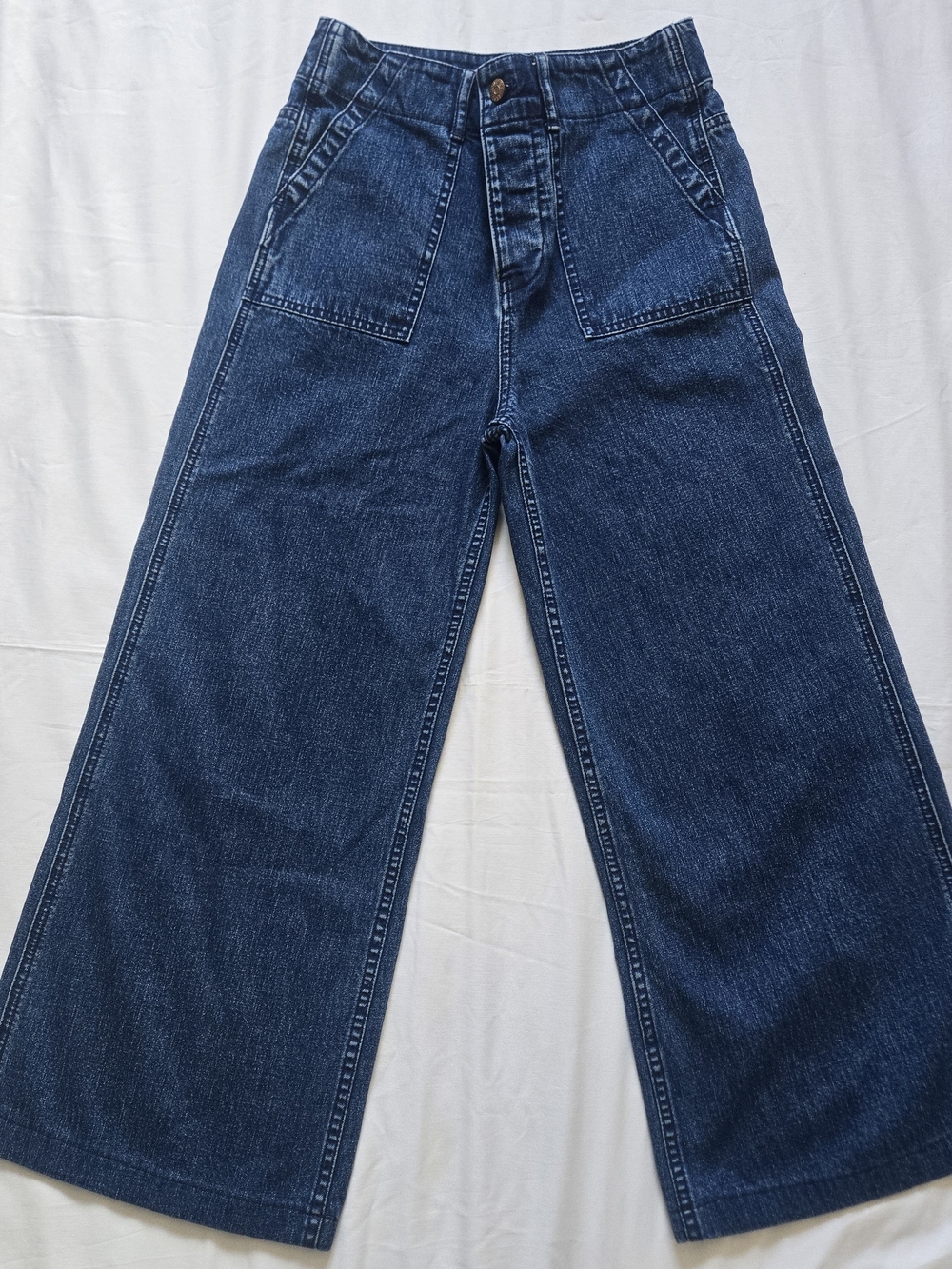 Madewell High Rise Wide Leg Jeans Women's 25 Blue Button Fly Patch Pockets